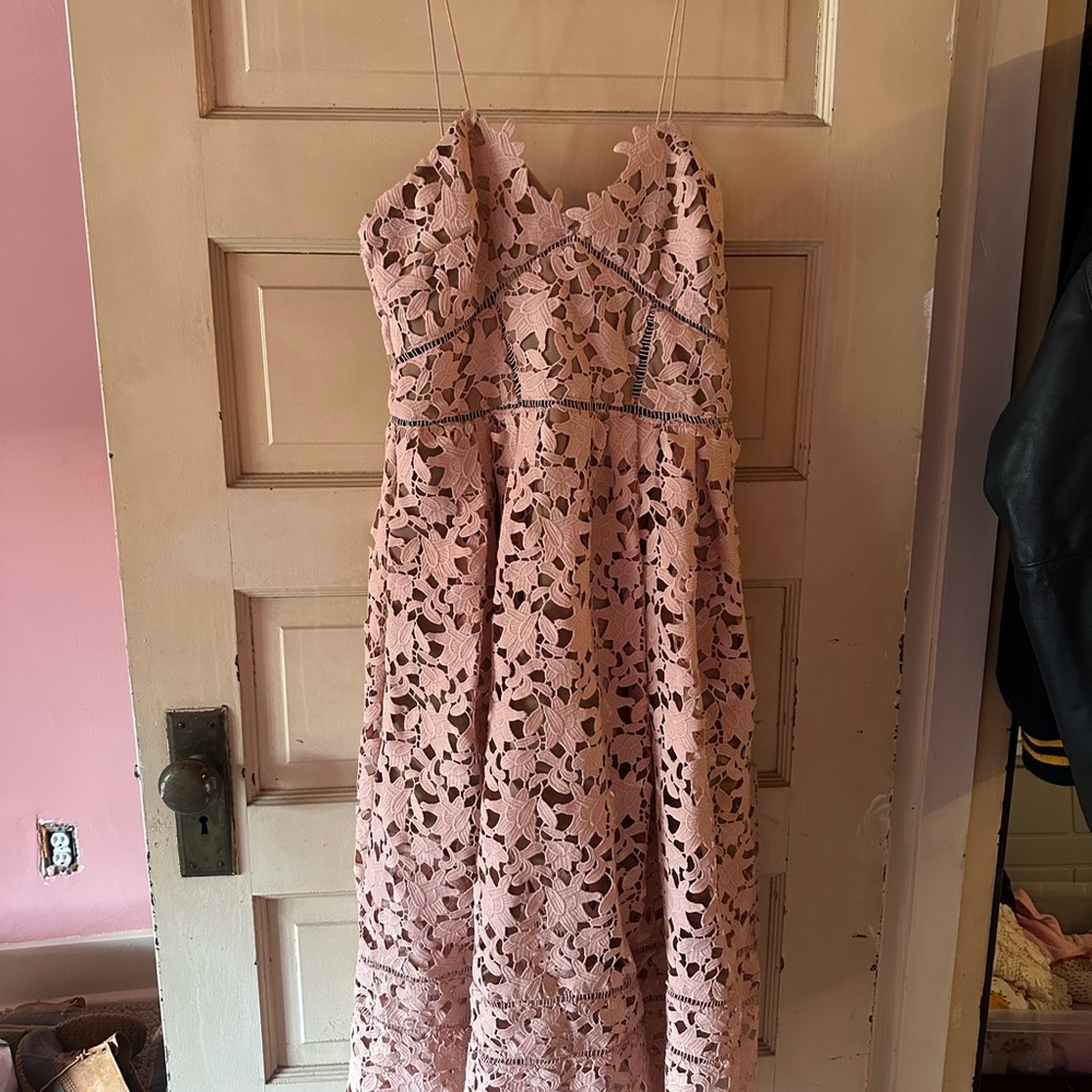 Self-Portrait Pink Lace Midi Dress
